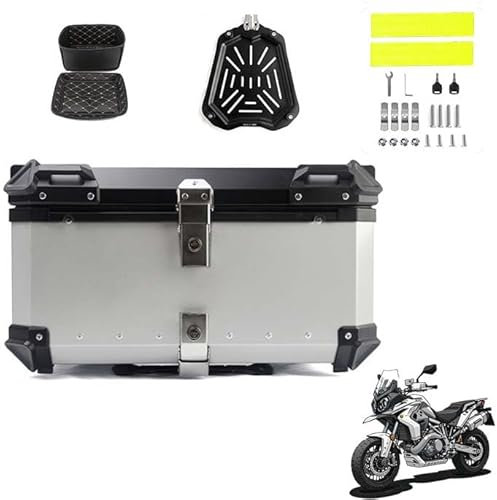 BLAFT Motorradkoffer Topcase für Honda NT 1100 2022-2023, Wasserdicht Topcase Aluminium Motorrad Heckbox Reisen Motorradkoffer für Lagerung Helm Motorradkoffer,65L-Silver