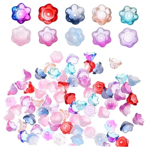 JEWEDECO 100pcs Lily Flower Glass Beads Spacer Beads for Jewelry Making Multicolored for Bracelets