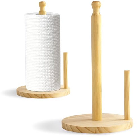 HMIEPRS 2 Pezzi Portarotolo da Cucina, Antiscivolo Legno per Rotolo di Carta, Supporto per Asciugamani di Carta da Banco, Supporto Rotondo Igienica per Cucina, Bagno, Tavolo e Camera da Letto