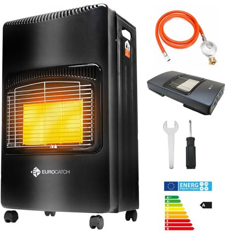 Eurocatch Chauffage au gaz - Chauffage mobile avec tuyau et régulateur de pression - Noir - 4200 W - plaque chauffante en céramique