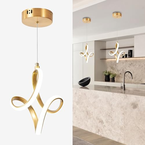 BCGMYLN Modern Led Pendant Light 5500K Cold White Kitchen Island Pendant Light Fixtures Adjustable Height Led Pendant Lamp for Kitchen Island Dining Room Hanging Light, 1 Pack (Gold)