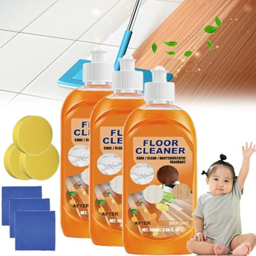 Life Sunny Floor Cleaner, Lifesunny Floor Cleaner, Powerful Decontamination Floor Cleaner, Multipurpose Floor Cleaner for Wood, Floor Cleaner Orange with sponge and rag, Rinse Free (3)