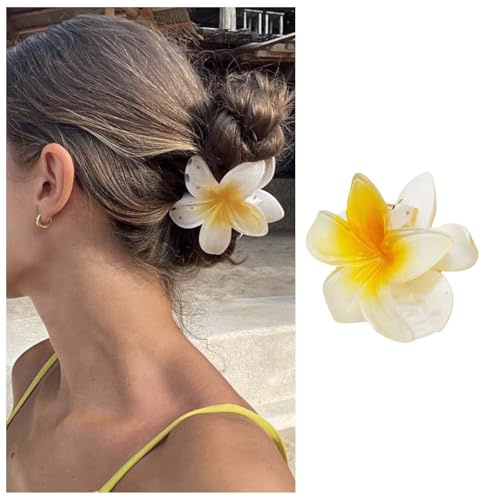 Xduargs Flor Garra Clips Gran Flor Pasador Hawaiano Floral Fuerte Sujeción Del Cabello Mandíbula Pasadores Hawaiano Plumeria Pinza De Pelo Decorativos Accesorios Para El Cabello(amarillo)