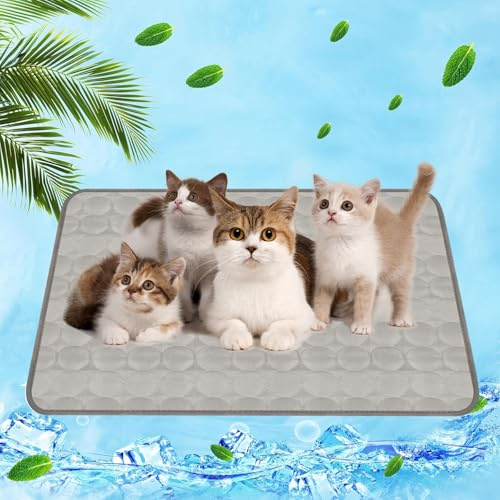 Dawumin Kühlmatte für Hunde 60×50cm, Selbstkühlende Hundematte Kühldecke Hund für Katzen und Hunde, Waschbar Hund Kühlkissen Hundekühlmatte für Drinnen, Draußen und Auto (Grau, M)
