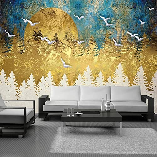 Carta da parati con immagine di uccelli volanti in 3D, con immagine di tramonto e immagine astratta, per soggiorno, camera da letto, decorazione per la casa, sfondo TV, 300 x 210 cm, non si stacca e