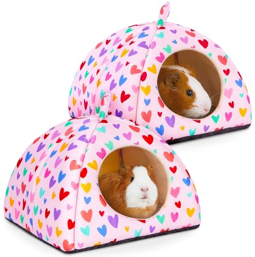 Hedgeink Guinea Pig Bed 2 Pack Hamster House with Soft Pads Washable Rabbit Hideout with Non-Slip Bottom Small Animal Hide Cage for Hedgehog Chinchilla Ferret