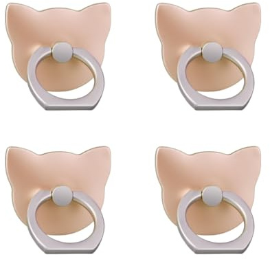 SUKADE 4 Pcs Phone Ring Grips, 4 Pcs 360° Rotatable Anti-Slip Phone Ring Holder, Cat-Shaped Phone Ring Stand with Strong Adhesive for Smartphones (Gold)