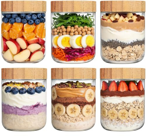 LIMILI Overnight Oats Jar, Glass Overnight Oats Containers with Wooden Lids