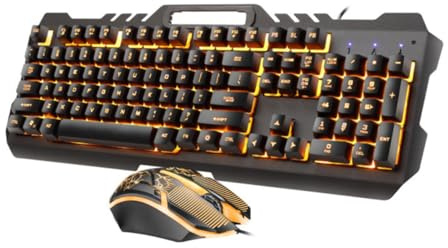 DOITOOL Clavier et Souris RGB Filaire Ensemble de Clavier Métallique avec Éclairage Orange pour Bureau et Gaming Design Ergonomique et Effet Lumineux Attrayant pour Utilisation