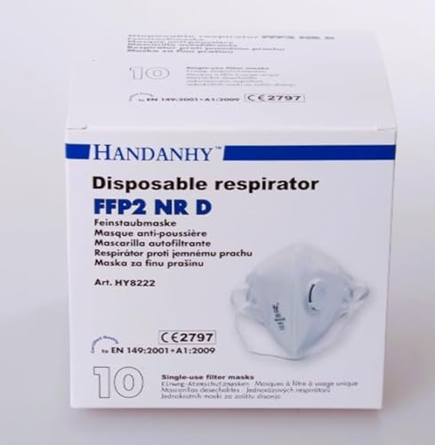 SESCO FFP2 NRD Zertifizierte Einweg-Atemschutzmaske mit Ventil und Kopfband, faltbar, 10 Stück