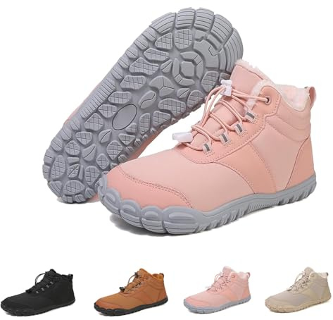 ZDOUXUAN Barfotaskor for kvinnor och män, vinter utomhus vattentäta varma snökängor, slip-on promenadskor med bred tå, unisex(Pink,39 EU)