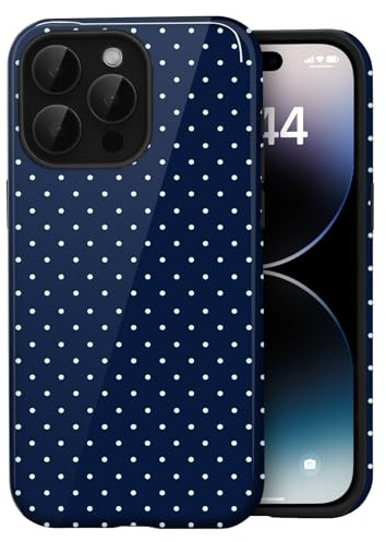Amzfield Case for iPhone 15 Pro, Small Polka Dot Dual Layer Cute, Navy Blue | Small Polka Dot Dotted Dual Layer Shockproof Retro Cute Girly for Girl Women Drop Protection Precise Cutouts Impact Resistant