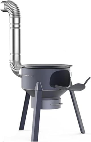 Multifution Wood Burning Stove With Grill Rack, Detachable Wood Stove, Camp Stove Firewood Stove With Chimney Pipe, Large Camping Rocket Stove For Outdoor Backyard Cooking, One Color, 58cm