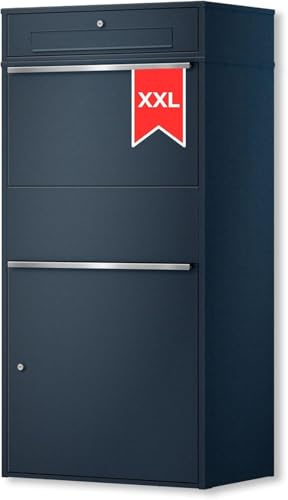 Metzler Scatola per pacchi con cassetta postale – Cassetta delle lettere per esterni XXL in acciaio antracite RAL7016 con scomparto pacchi, impermeabile e antiruggine, Standalone per casa unifamiliare