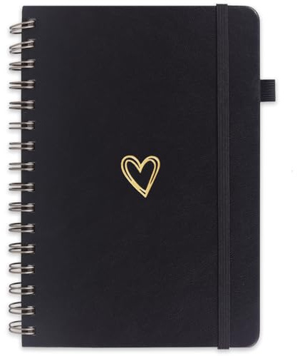 Fodrad spiraljournal anteckningsbok för kvinnor och män, PU läder inbunden spiralanteckningsbok 200 sidor för att skriva, högskola linjerat papper anteckningsblock för arbete och anteckningar (svart)