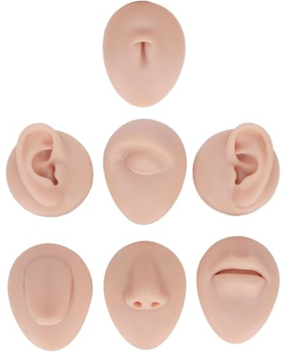 OFFAXE Silikon Piercing Übungsmodell Set 3D – Realistische Nase Lippen Zunge Bauchnabel & Ohren für Zungenpiercing Septum & Helix Piercing