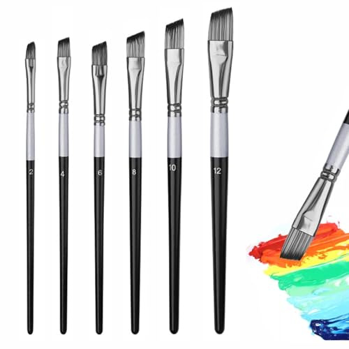 Paint Brush Set for Art 6 Pcs Angled Flat Paintbrush Kit Artist Paint Brushes for Acrylic Watercolor Oil Gouache Craft Detail Face Model Painting Brushes for Beginners Professionals