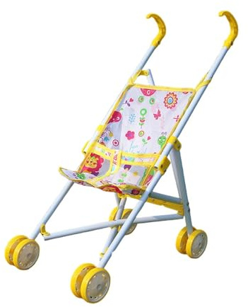 MERIGLARE Puppenwagen, Kinder Puppen Spielzeug, Puppenbuggy Rollenspiel Zubehör, für Rollenspiele für Interaktives Spielen Geschenke Familienspiele, Gelb
