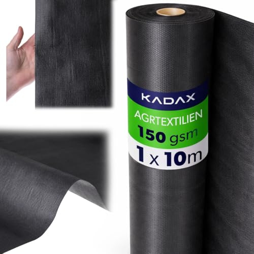 KADAX Telo pacciamatura Anti Erbacce 1 x 10 m - 150 g/m² Nero in Polipropilene - per aiuole e orto - Permeabile all’Acqua per irrigazione Senza ristagni