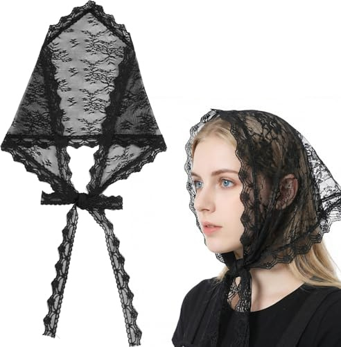 Spitzenschal Kopftuch Schwarz Spitzen Dreieckstuch für Damen Sommer Bandana | Spitzenschal Vintage Chiffon Kopftuch Boho Bandana für Kopfbedeckung Gürtel Hals- und Haarschal Sommer Accessoires