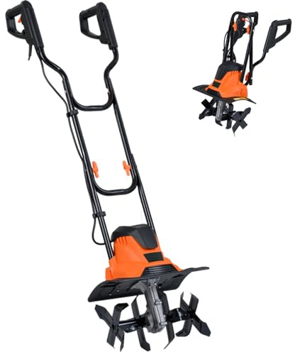 GiantexUK Electric Garden Tiller, 750W/1200W Lawn Soil Cultivator Rotovator Rototiller with 4 Blades, Safety Lock & Foldable Handle, 22cm Working Depth (Orange, 36cm Tilling Width, 1200W) | 750W/1200W Lawn Soil Cultivator Rotovator Rototiller with 4 Blades, Safety Lock & Foldable Handle, 22cm Working Depth