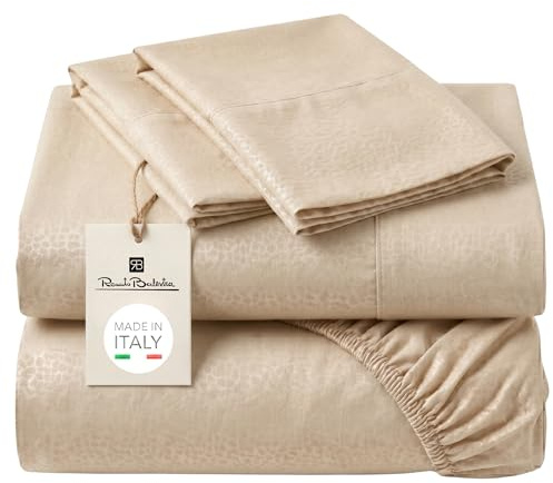 o-day Renato Balestra - Juego de sábanas de matrimonio de microfibra - Fabricado en Italia - No necesita planchado - Juego de sábanas de matrimonio de 4 piezas - Sábana bajera - Sábana encimera y 2
