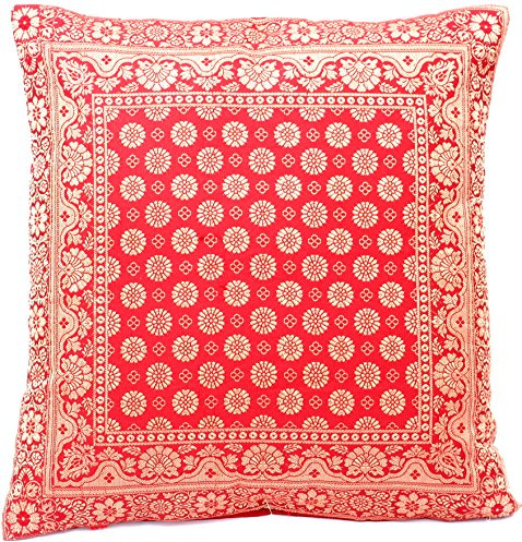 Ruwado Rot/Rost Indische Seide Kissenbezug | Zierkissenbezug | Sofakissenbezug | Dekokissen | Kissenhülle - 40 cm x 40 cm ***Handgewebt und Handgefertigt von Kunsthandwerkern aus Kaschmir-Indien***