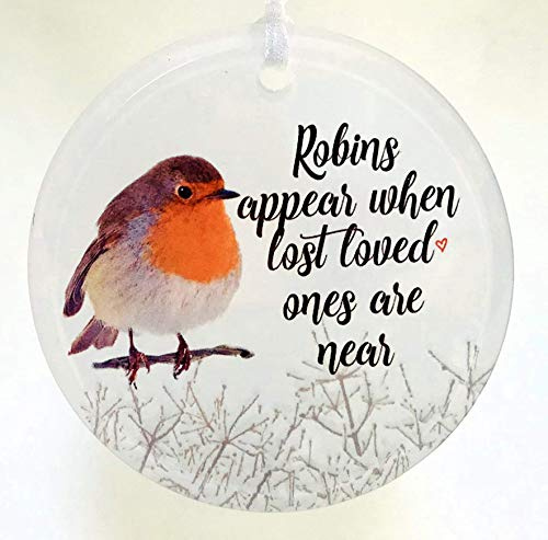 Robins Appear When Lost Loved Ones Are Near Round Glass Hanging ChristmasTree Decoration Ornament Bauble Memorial | Robins Appear When Loved Ones Are Near – Meaningful Christmas Memorial Ornament