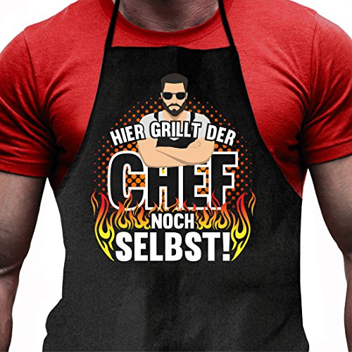 Shirtoo Grillschürze Hier grillt der Chef noch selbst – Lustiges Geschenk für echte Männer und Grill-Fans