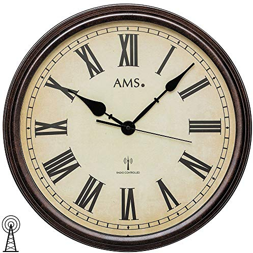 AMS 5977 Wanduhr Funk Funkwanduhr Analog Rund Antik Vintage Retro