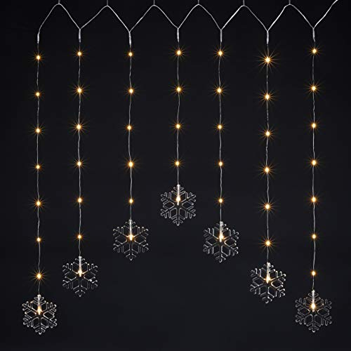 LED Lichtervorhang Schneeflocke 120x70 cm - 47 LED warmweiß - Fenster Deko Lichterkette