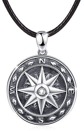 Kompass Halskette 925 Sterling Silber Herren Schmuck Anhänger Halskette schwarz Halskette für Herren Jungen