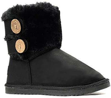 REDVOLUTION New Kids Classic Snow Boots Faux Fur Midcalf Outdoor Boots (Toddler/Little Kid/Big Kid) (Black (Two Button), numeric_4)