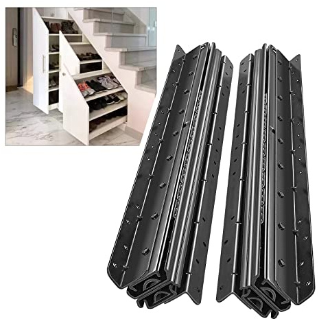 AOLISHENG Schubladenschienen Bodenhalterung 1000 mm 3 Falten Auszugsschienen Vollauszug Schwerlastauszug Kugellager Versteckt unter Treppen Gleitschienen Schwarz 120 KG Tragkraft 1 Paar (2er-Pack)