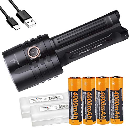 Fenix LR35R 10000 Lumen wiederaufladbare LED-Taschenlampe mit langer Leuchtkraft und super hell mit 4 Batterien und LumenTac Akkugehäuse