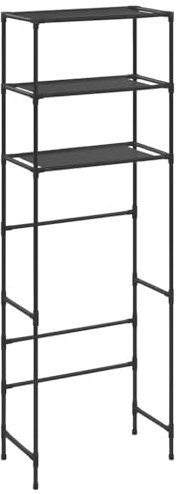 vidaXL Stainless Steel 3-Tier Storage Rack - Over Toilet, Freestanding Bathroom and Laundry Organizer Shelf, Easy Assembly, Versatile use - Black