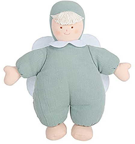 TROUSSELIER - Musik Plüschtier - Engel - Lullaby J. Brahms Musik - 24 cm hoch - Bio Baumwolle - Modern Chic - Ideales Geburtsgeschenk - Maschinenwaschbar - Farbe Grün Seladon