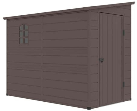milani home - casetta porta attrezzi da giardino in resina, effetto legno, 143 x 247 x 194 cm