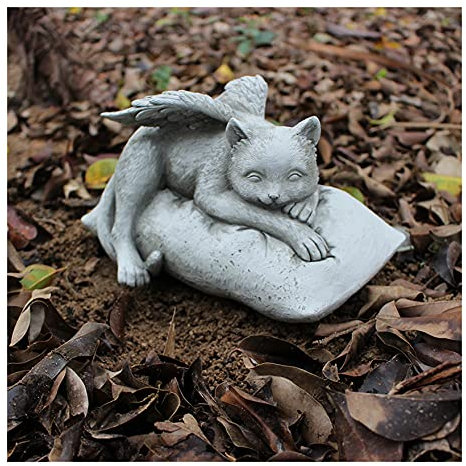 Uziqueif Hunde Urne Grau Als Hunde-Engelfigur Im Flügel, Hundeurne Hund Gedenkstein, Tierurne Urne Für Hunde Als Grabschmuck Oder Grabstein - Handgefertigt,Angel cat Statue a
