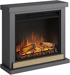 TAGU Hagen Elektrischer Kamin mit PowerFlame, Heizung und Thermostat, 7-Tage-Timer, LED-Flammeneffekt, Fernbedienung (Grau)
