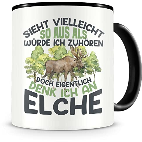 Samunshi® Elch Tasse mit Spruch Sieht vielleicht so aus Elche Geschenk für Elch Fans Kaffeetasse Lustige Tassen zum Geburtstag schwarz Keramik 300ml