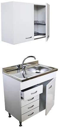 Arredobagno e Cucine Meuble sous vasque blanc, 1 porte et tiroir gauche, évier 80 cm et égouttoir