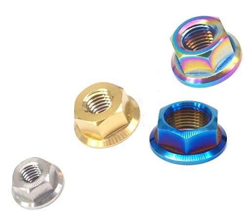 Sicherungsmutter M5 M6 M8 M10 M12 M14 M16 M18 Gold/ti/bunt/Bure blau GR5. Titan-Legierung-Sechskantschraubenmuttern mit Flansch for Fahrradmotorrad(M6x1.0,Original Color)