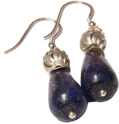 dunkel blaue Lapis Lazuli Ohrhänger mit Silber geschliffene Kugel Fischerhaken Silber