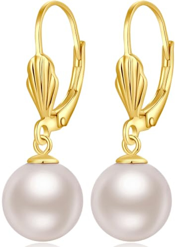 jiamiaoi Perlenohrringe Silber 925 Hängend Hebelrücken Perlen Ohrringe Hanger,18K Weißgold platted 925 Sterling Silber Ohrringe Perle 8mm-10mm Perlen Ohrhaenger