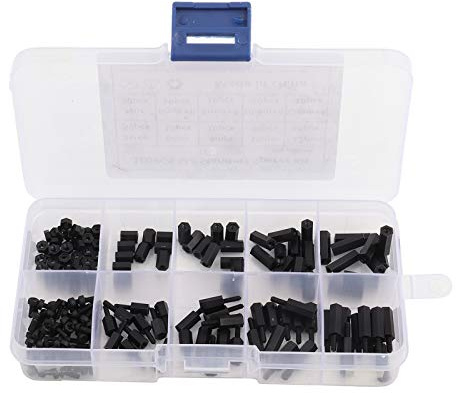 180 Stück Abstandsschrauben M2 Schrauben, Nylon Schraube M2 Mutter Sechskant Männlich M2 Abstandshalter Weiblich, Abstandshalter Schrauben Set Sortiment Kit mit Box, Distanzhülsen Schwarz