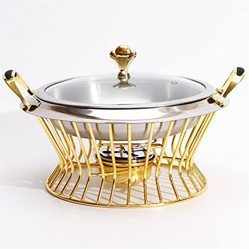 Pentola elettrica Hotpot in Acciaio Inox Set Mini Hotpot Pot Holder Portabicchieri in Vetro temperato Gold Argento Chafing Dish Piatto Buffet Pan Vassoio Food Vassoio (Color : M 24CM Gold)