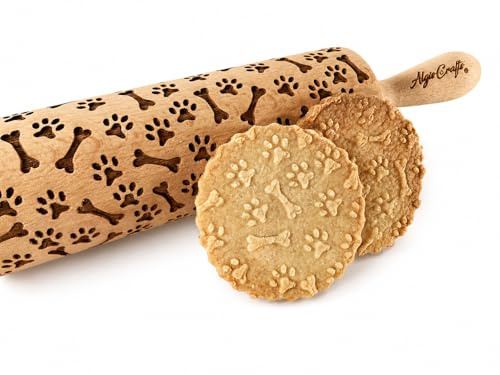 GAMBA E OSSA Mattarello Legno Goffrato | Mattarello Inciso | Rullo per Biscotti e per Modellare | Mattarello Decorativo per Biscotti di Algis Crafts