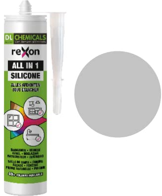 REXON Mastic Silicone Tout Usage - Gris nordique - Sanitaire/Bain & Cuisine/Carrelage/Bâtiment - Extérieur et intérieur - Convient au bois, pierre et vitre (290 ml)