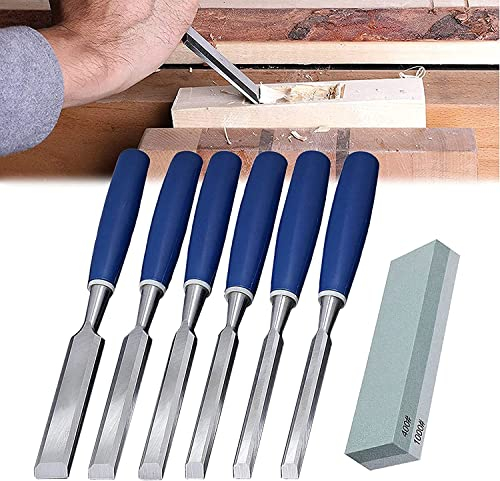 OITTo Juego de 6 cinceles profesionales para tallar madera con cuchillas de acero, kit de herramientas con piedra de afilar para hombres, papá, marido (tamaño 6)
